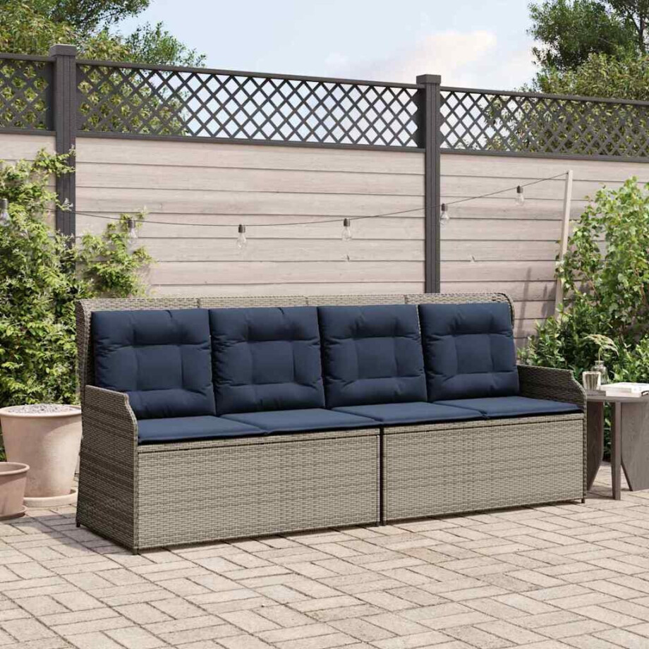 vidaXL Tuinbank met kussen Grijs en Marineblauw poly rattan vidaXL Tuinbank met kussen Grijs en Marineblauw poly rattan afbeelding 1