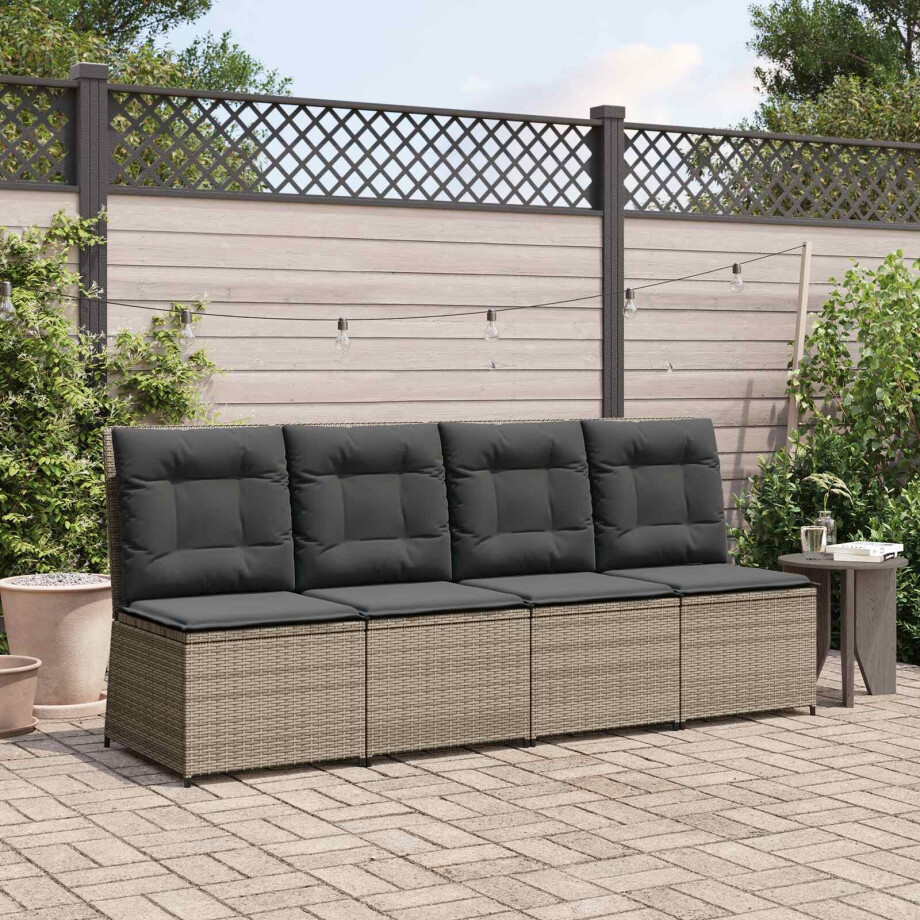 vidaXL Tuinbank met kussen Grijs poly rattan afbeelding 1
