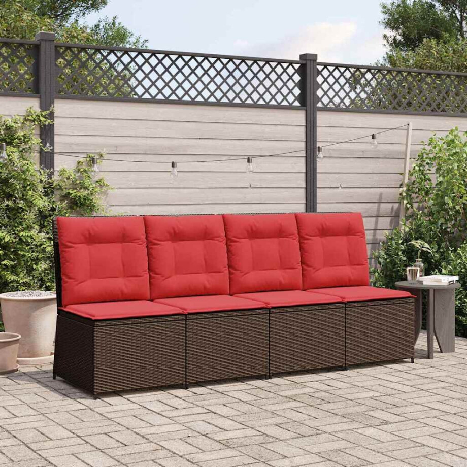 vidaXL Tuinbank met kussen Bruin en Rood poly rattan afbeelding 1