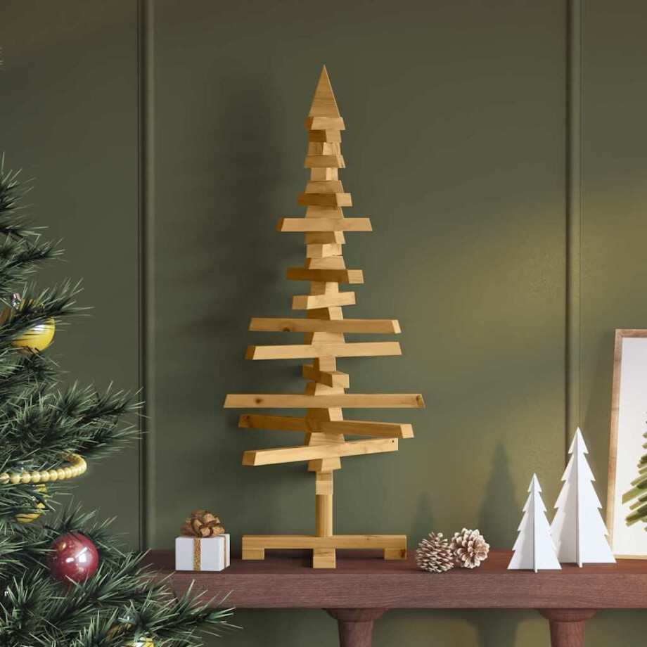 vidaXL Houten kerstboom met standaard Bruin 90 cm Massief grenenhout vidaXL Houten kerstboom met standaard Bruin 90 cm Massief grenenhout afbeelding 1