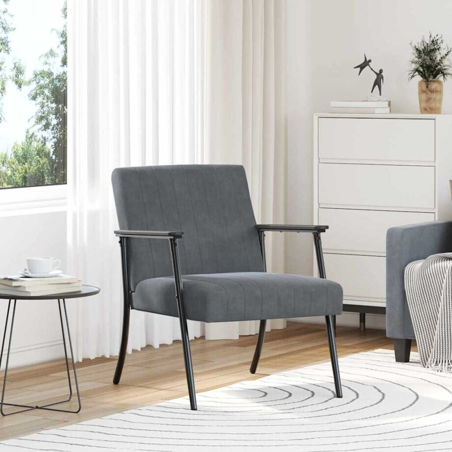 vidaXL Fauteuil Donkergrijs 59 x 75 x 78 cm Fluweel afbeelding 1