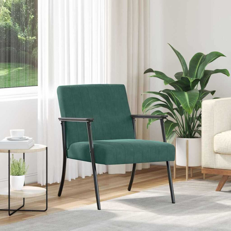 vidaXL Fauteuil Donkergroen 59 x 75 x 78 cm Fluweel afbeelding 1