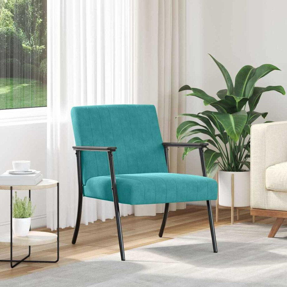 vidaXL Fauteuil Turquoise 59 x 75 x 78 cm Fluweel afbeelding 1