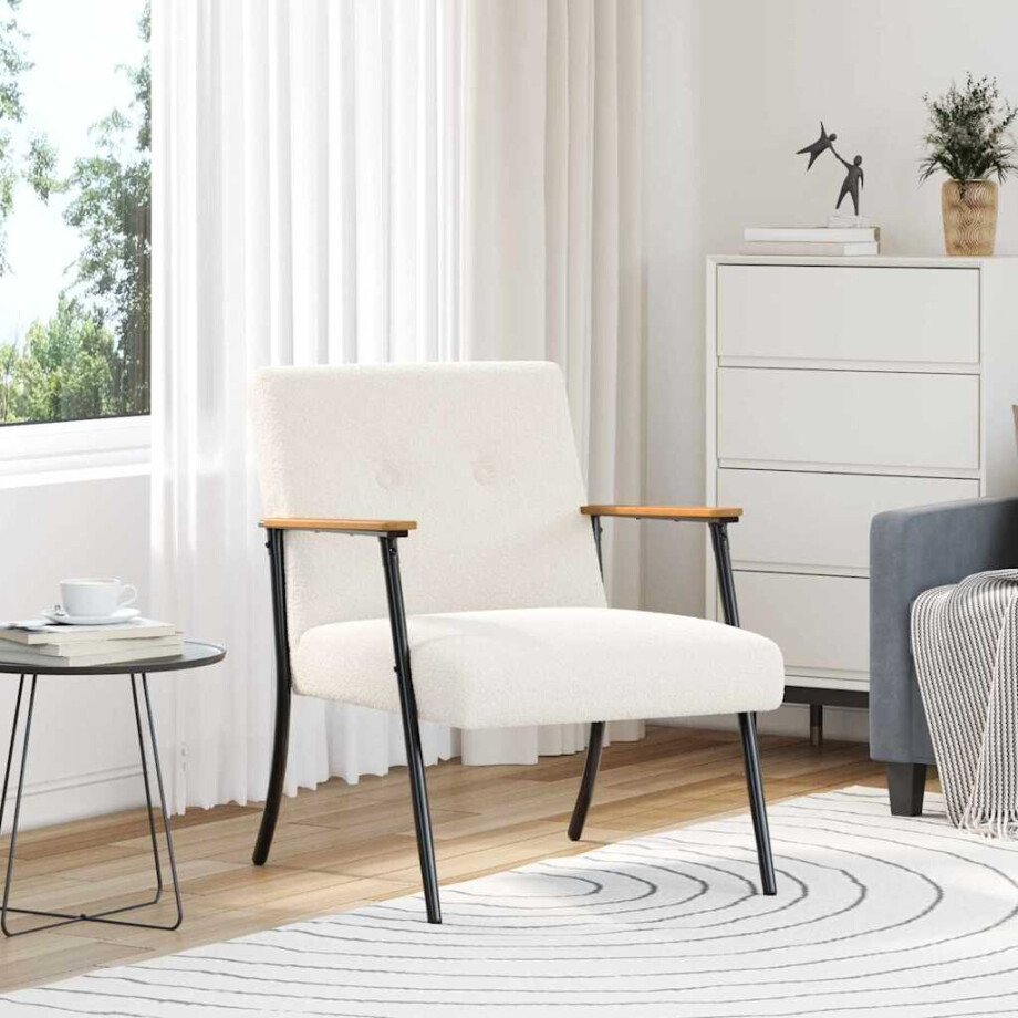 vidaXL Fauteuil Crème Krullend Wol-achtig Stof afbeelding 1