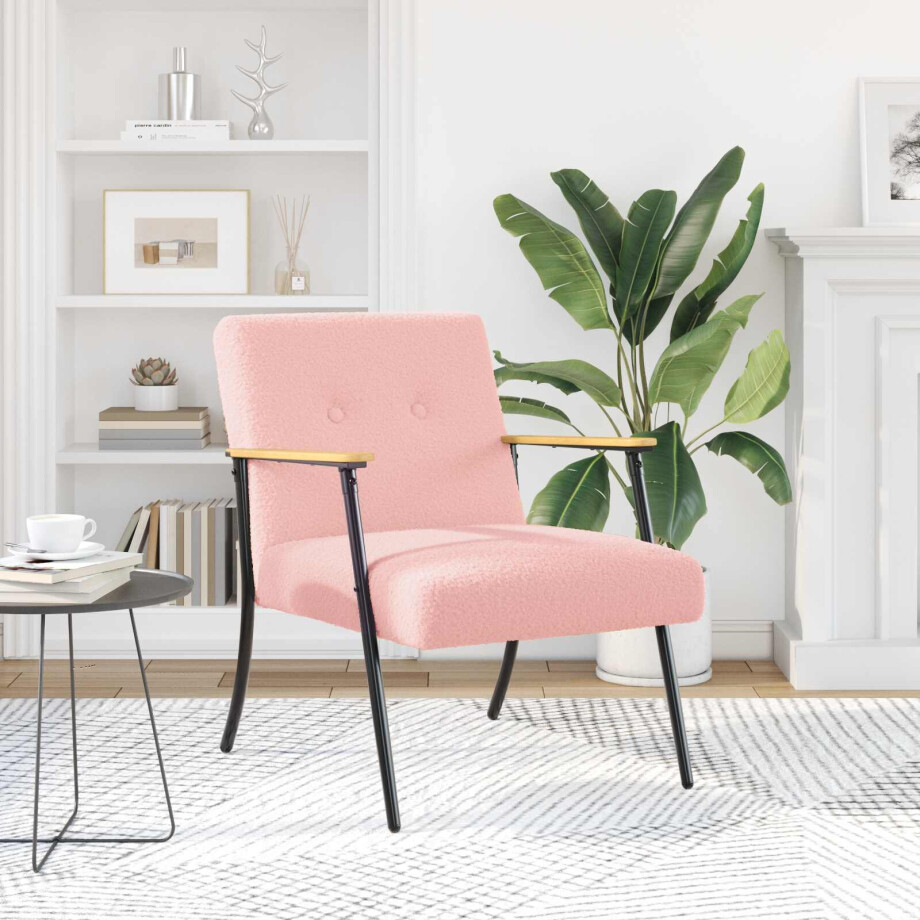 vidaXL Fauteuil Roze Krullend Wol-achtig Stof afbeelding 1
