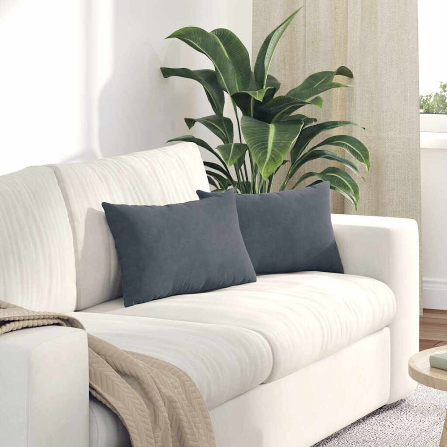vidaXL Sofa Kussens 2 stuks Donkergrijs 50 x 30 cm Cordstof afbeelding 1