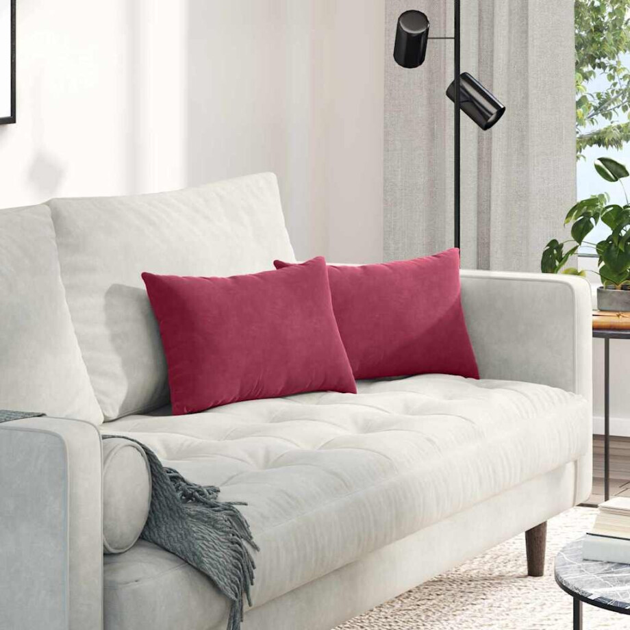 vidaXL Sofa Kussens 2 stuks Wijnrood 50 x 30 cm Cordstof afbeelding 1