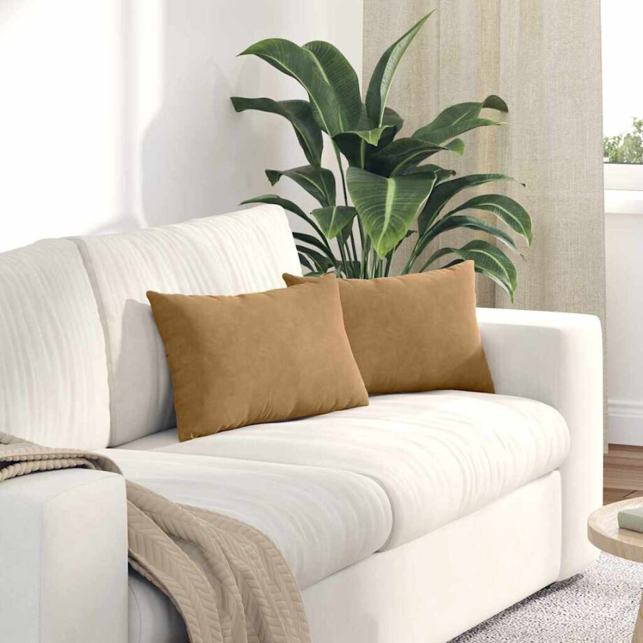 vidaXL Sofa Kussens 2 stuks Bruin 50 x 30 cm Cordstof afbeelding 1