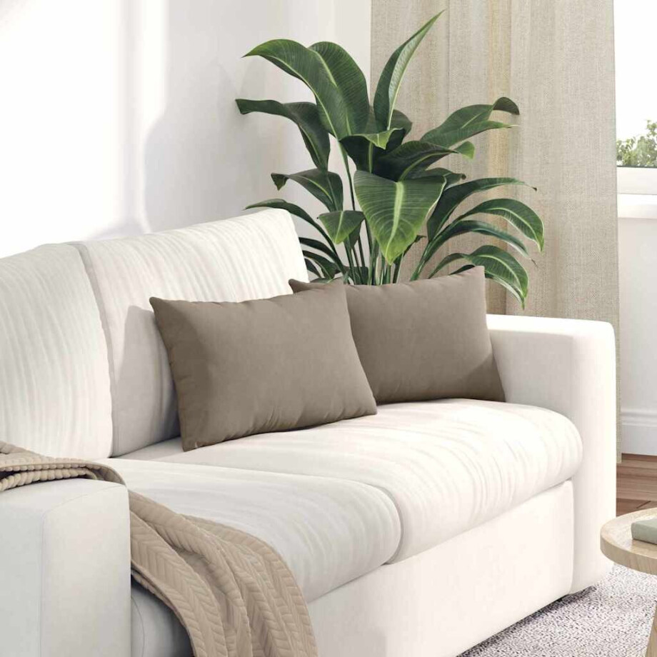 vidaXL Sofa Kussens 2 stuks Taupe 50 x 30 cm Stof afbeelding 1