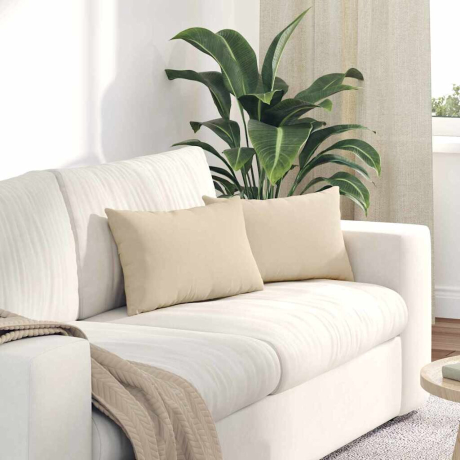 vidaXL Sofa Kussens 2 stuks Crème 50 x 30 cm Stof afbeelding 1