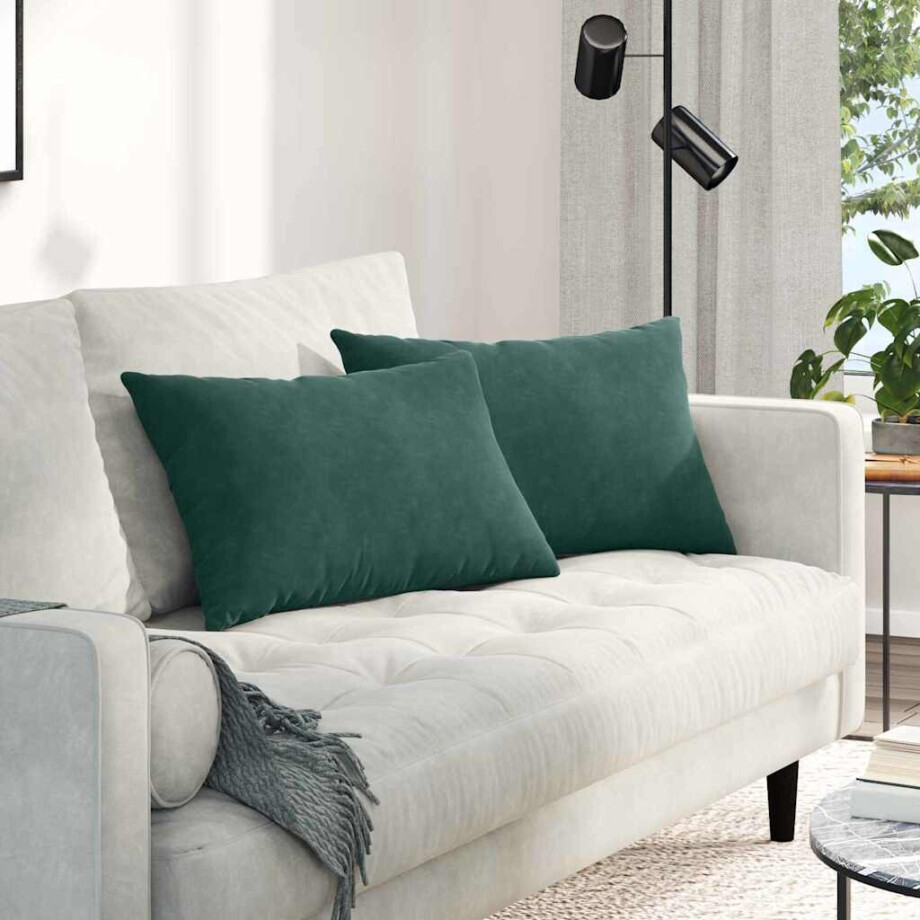 vidaXL Sofa Kussens 2 stuks Donkergroen 60 x 40 cm Cordstof afbeelding 1