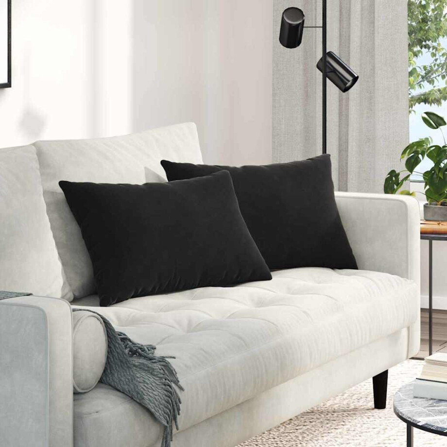 vidaXL Sofa Kussens 2 stuks Zwart 60 x 40 cm Cordstof afbeelding 1