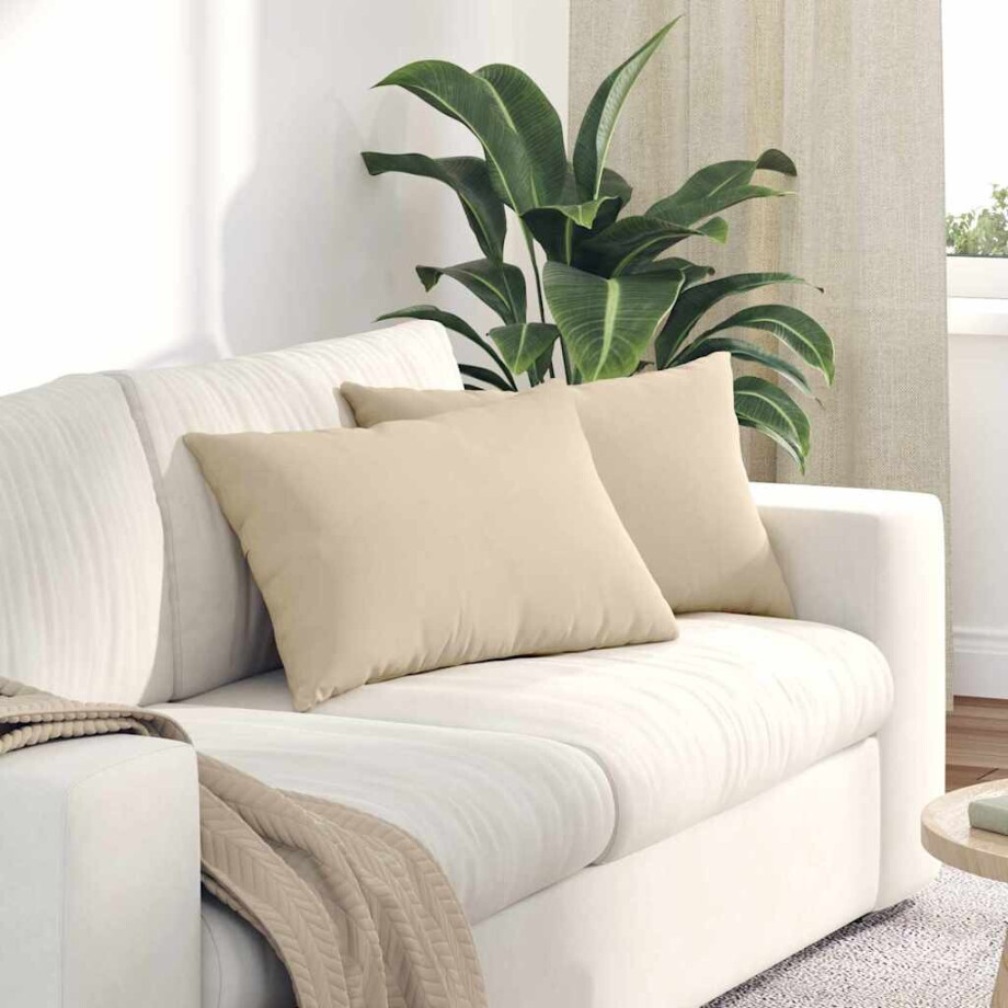 vidaXL Sofa Kussens 2 stuks Crème 60 x 40 cm Stof afbeelding 1