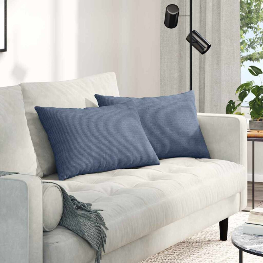 vidaXL Sofa Kussens 2 stuks Blauw 60 x 40 cm Cordstof afbeelding 1