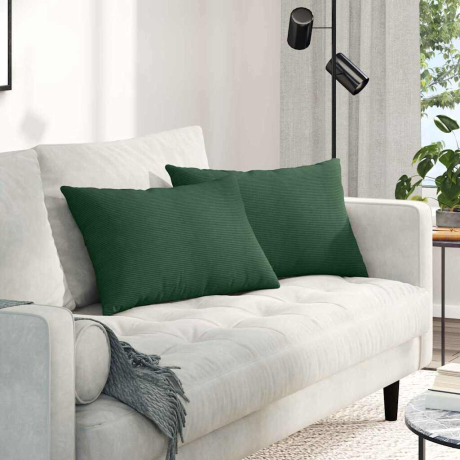 vidaXL Sofa Kussens 2 stuks Donkergroen 60 x 40 cm Cordstof afbeelding 1