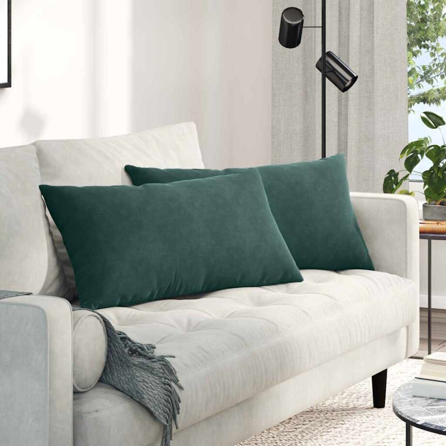 vidaXL Sofa Kussens 2 stuks Donkergroen 80 x 40 cm Cordstof afbeelding 1