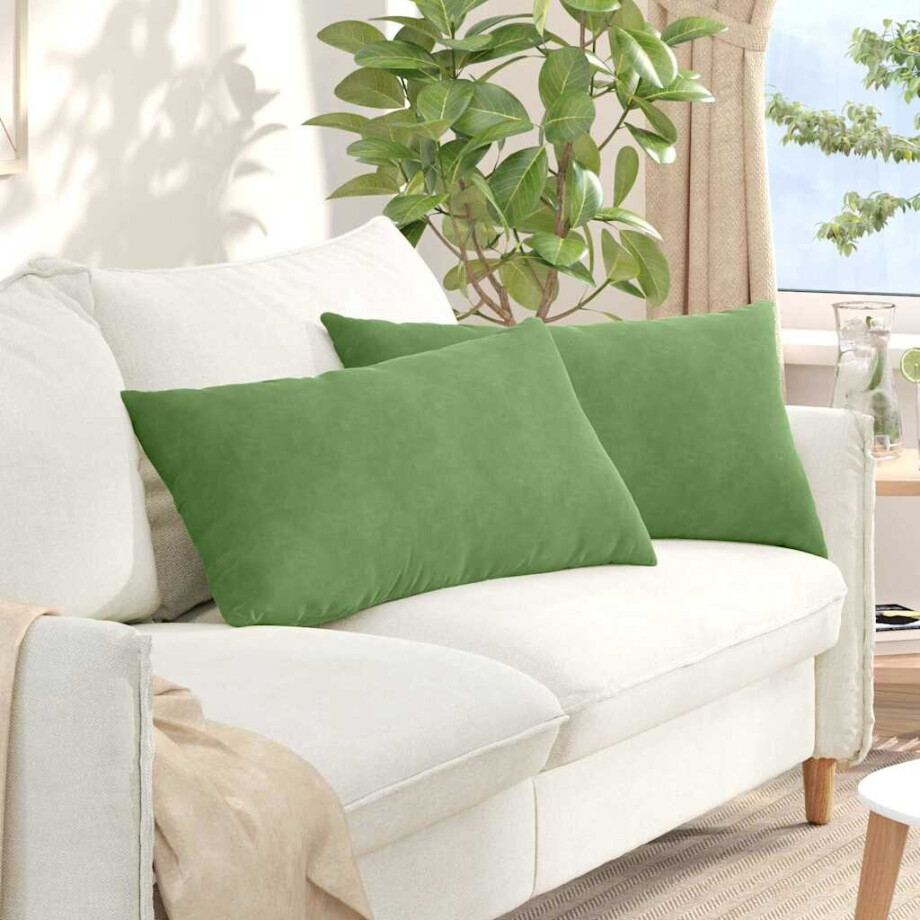 vidaXL Sofa Kussens 2 stuks Lichtgroen 80 x 40 cm Cordstof afbeelding 1