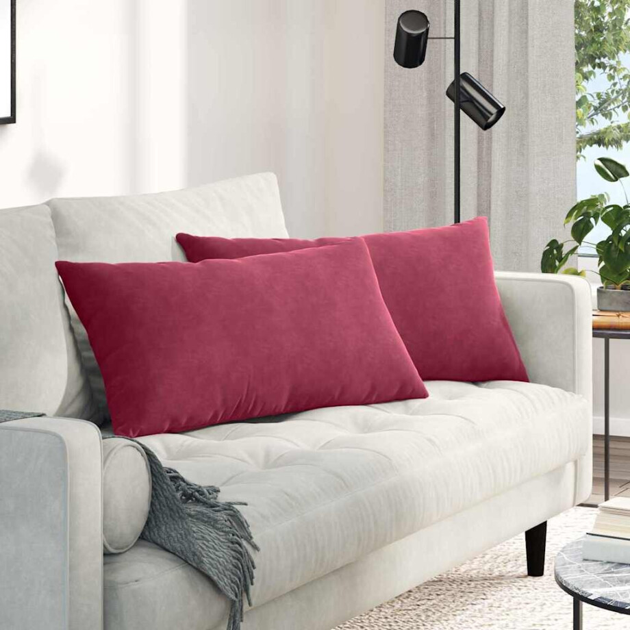 vidaXL Sofa Kussens 2 stuks Wijnrood 80 x 40 cm Cordstof afbeelding 1