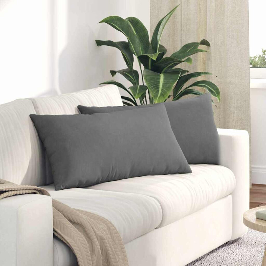 vidaXL Sofa Kussens 2 stuks Donkergrijs 80 x 40 cm Stof afbeelding 1
