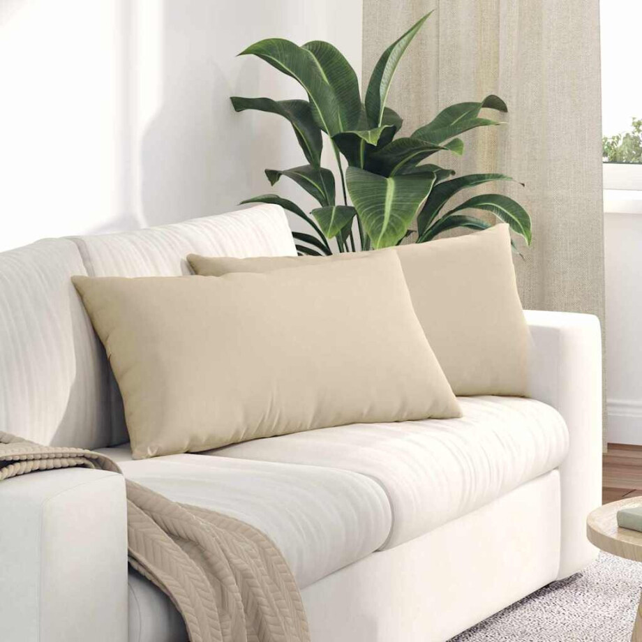 vidaXL Sofa Kussens 2 stuks Crème 80 x 40 cm Stof afbeelding 1