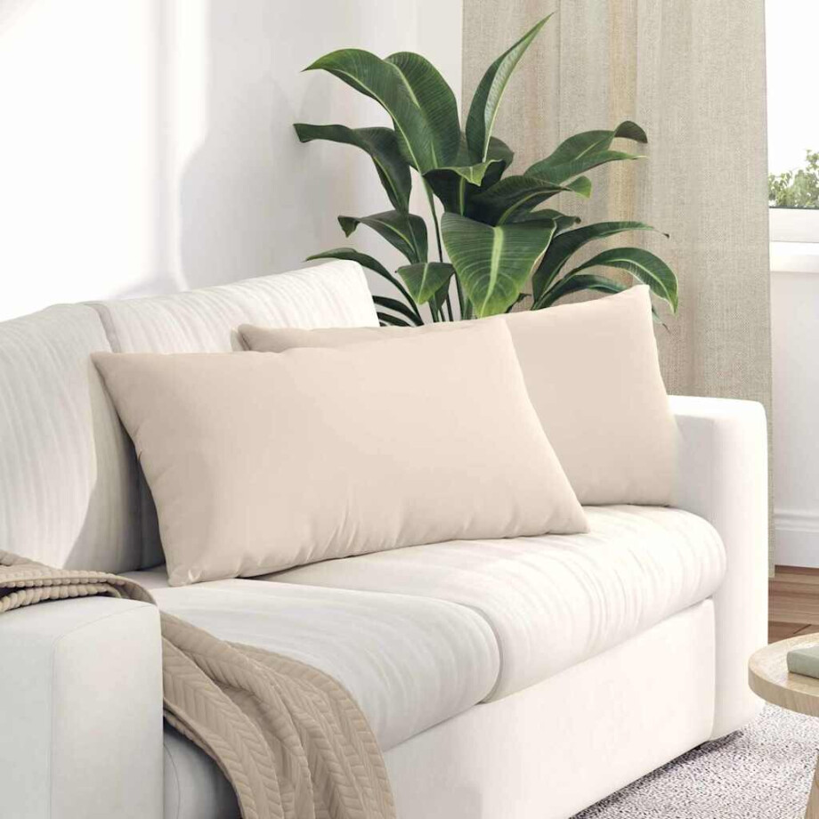 vidaXL Sofa Kussens 2 stuks Beige 80 x 40 cm Stof afbeelding 1