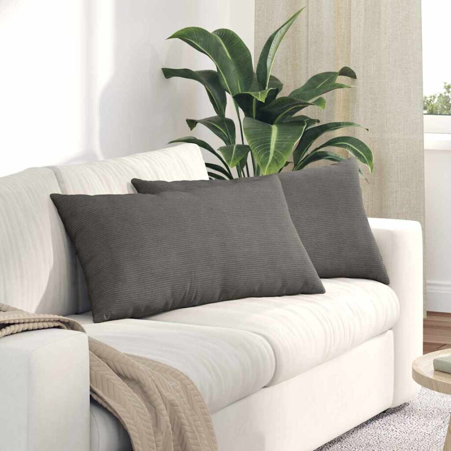 vidaXL Sofa Kussens 2 stuks Lichtgrijs 80 x 40 cm Cordstof afbeelding 1