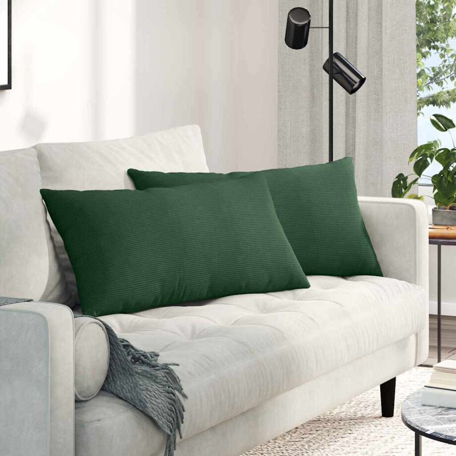 vidaXL Sofa Kussens 2 stuks Donkergroen 80 x 40 cm Cordstof afbeelding 1