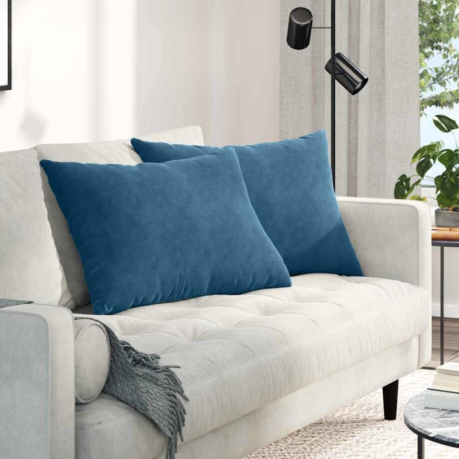 vidaXL Sofa Kussens 2 stuks Blauw 70 x 50 cm Cordstof afbeelding 1
