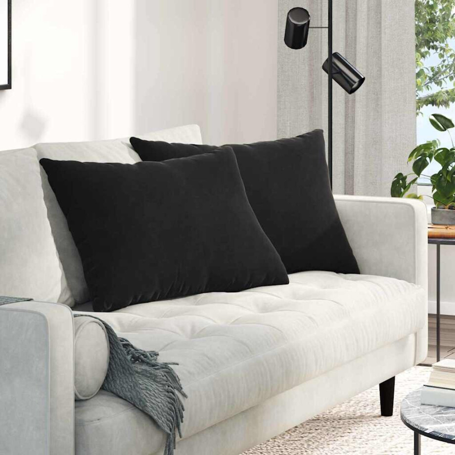 vidaXL Sofa Kussens 2 stuks Zwart 70 x 50 cm Cordstof afbeelding 1