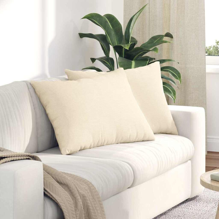vidaXL Sofa Kussens 2 stuks Crème 70 x 50 cm Cordstof afbeelding 1