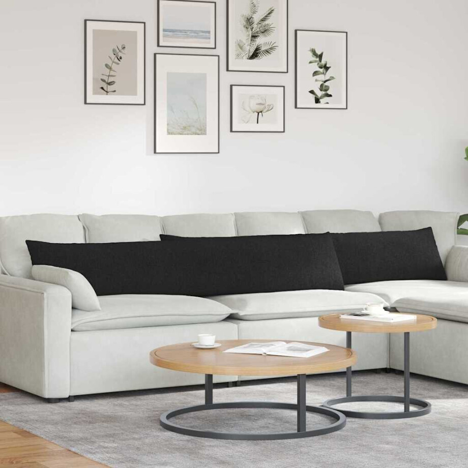 vidaXL Sofa Kussens 2 pcs Zwart 200 x 40 cm Stof afbeelding 1
