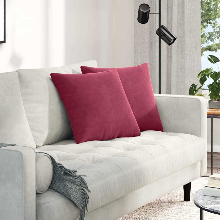 vidaXL Sofa Kussens 2 stuks Wijnrood 45 x 45 cm Cordstof afbeelding 1