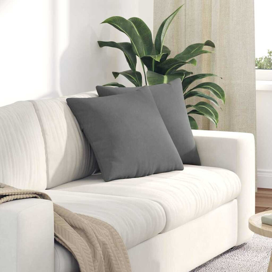 vidaXL Sofa Kussens 2 stuks Donkergrijs 45 x 45 cm Stof afbeelding 1