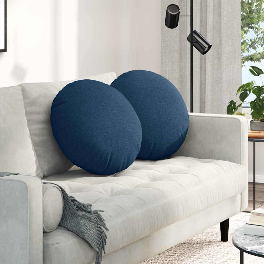 vidaXL Zitkussens 2 pcs Blauw Ø50 x 19 cm Stof afbeelding 1