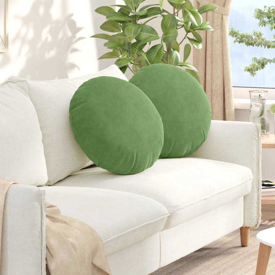 vidaXL Zitkussens 2 pcs Lichtgroen Ø50 x 19 cm Fluweel afbeelding 1