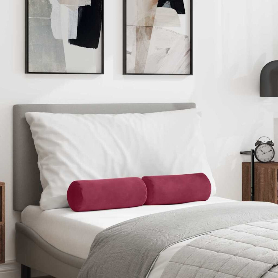 vidaXL Bolster Kussens 2 stuks Wijnrood Ø 15 x 40 cm Cordstof afbeelding 1