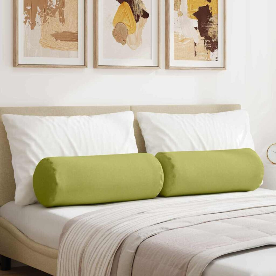 vidaXL Bolster Kussens 2 stuks Lichtgroen Ø 25 x 70 cm Stof afbeelding 1
