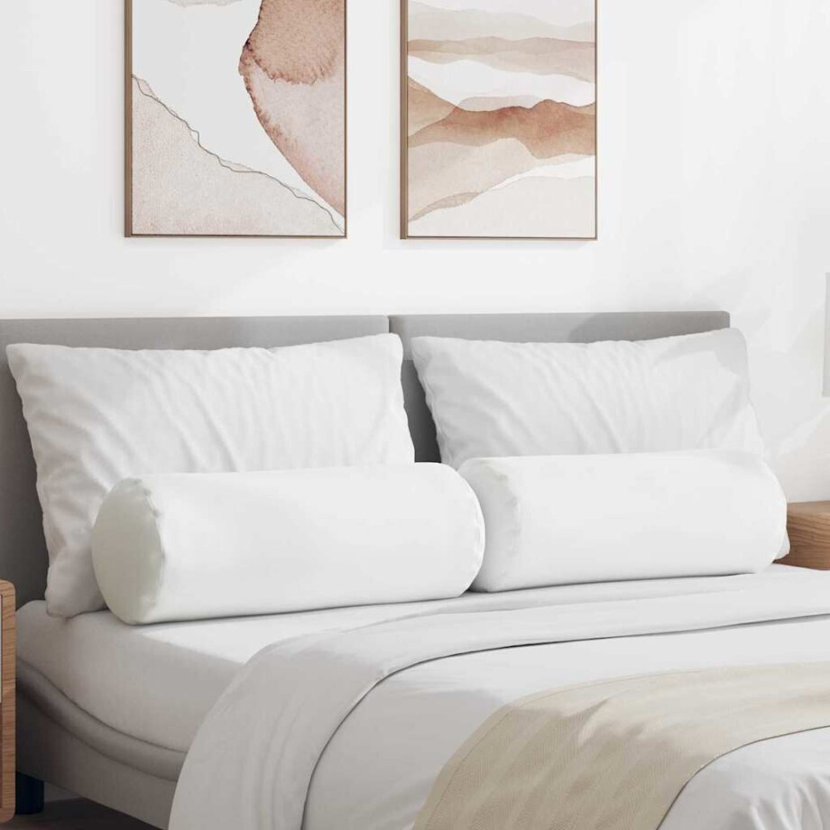 vidaXL Bolster Kussens 2 stuks Wit Ø 25 x 70 cm Stof afbeelding 1