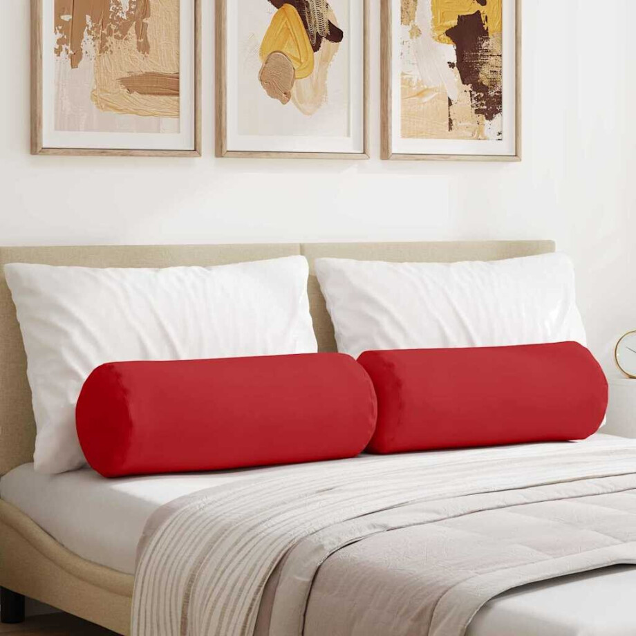 vidaXL Bolster Kussens 2 stuks Rood Ø 25 x 70 cm Stof afbeelding 1