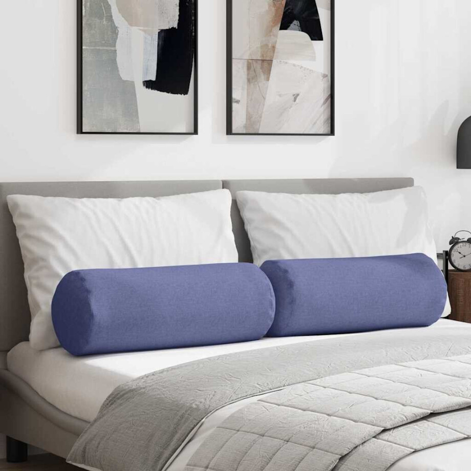 vidaXL Bolster Kussens 2 stuks Jeans Blauw Ø 25 x 70 cm Stof afbeelding 1