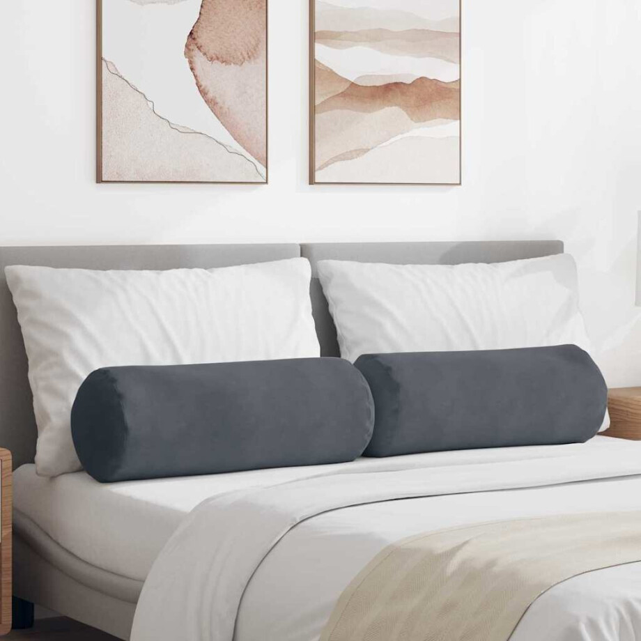 vidaXL Bolster Kussens 2 stuks Donkergrijs Ø 25 x 70 cm Cordstof afbeelding 1