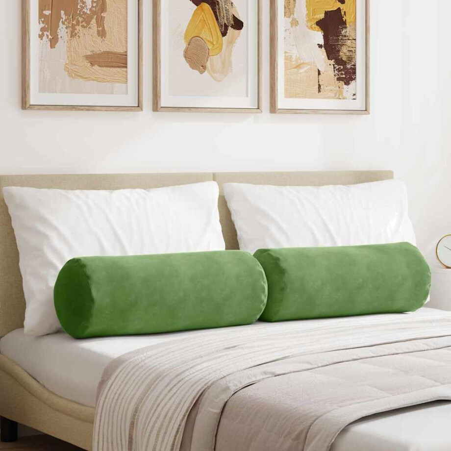 vidaXL Bolster Kussens 2 stuks Lichtgroen Ø 25 x 70 cm Cordstof afbeelding 1