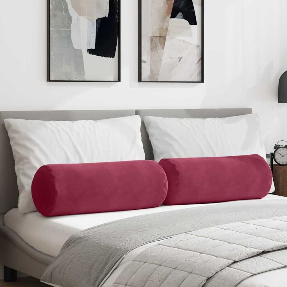 vidaXL Bolster Kussens 2 stuks Wijnrood Ø 25 x 70 cm Cordstof afbeelding 1