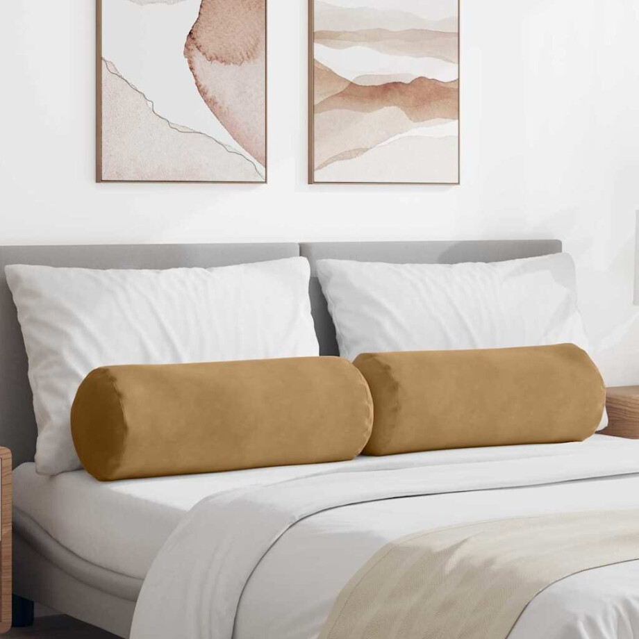 vidaXL Bolster Kussens 2 stuks Bruin Ø 25 x 70 cm Cordstof afbeelding 1
