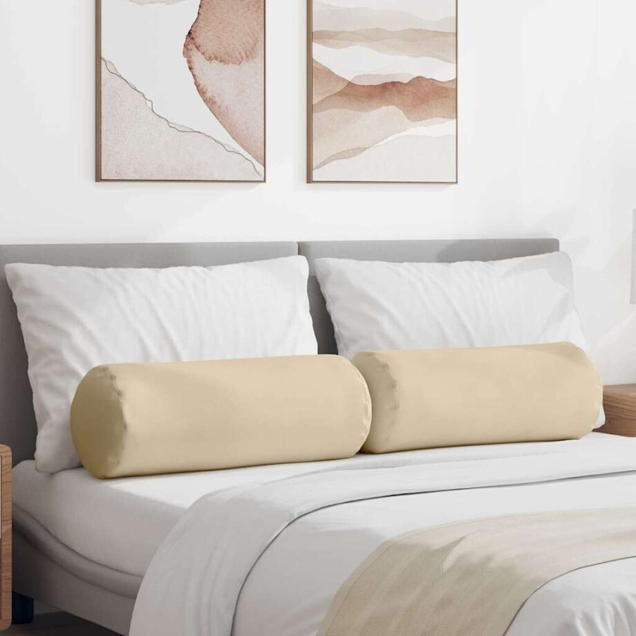 vidaXL Bolster Kussens 2 stuks Crème Ø 25 x 70 cm Microvezel Stof afbeelding 1