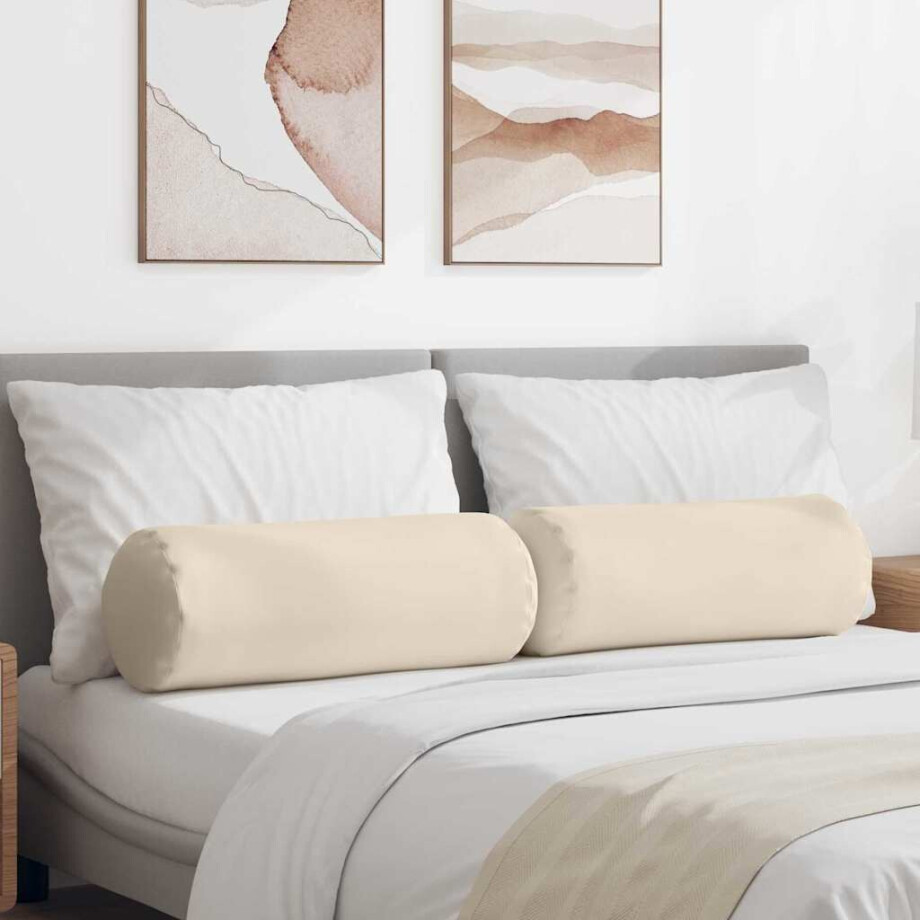 vidaXL Bolster Kussens 2 stuks Beige Ø 25 x 70 cm Microvezel Stof afbeelding 1