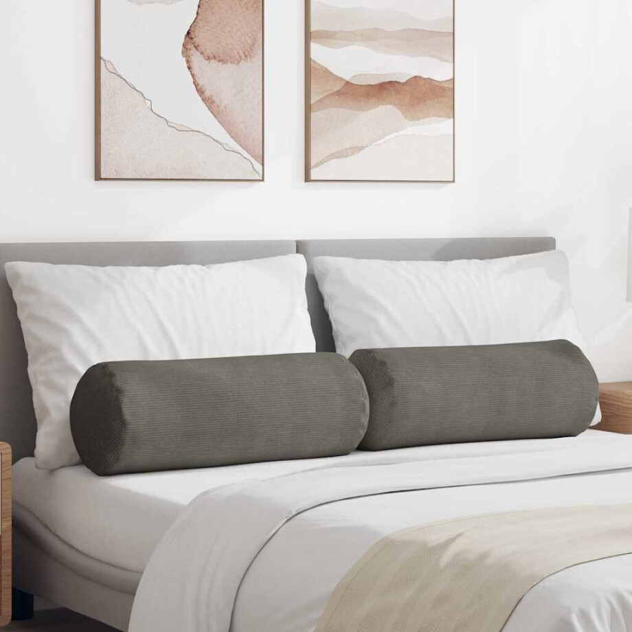 vidaXL Bolster Kussens 2 stuks Lichtgrijs Ø 25 x 70 cm Cordstof afbeelding 1