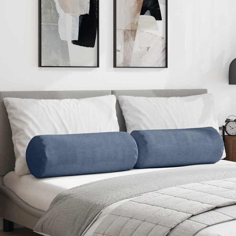 vidaXL Bolster Kussens 2 stuks Blauw Ø 25 x 70 cm Cordstof afbeelding 1