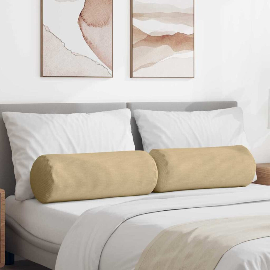 vidaXL Bolster Kussens 2 stuks Grijs groen Ø 25 x 70 cm Cordstof afbeelding 1