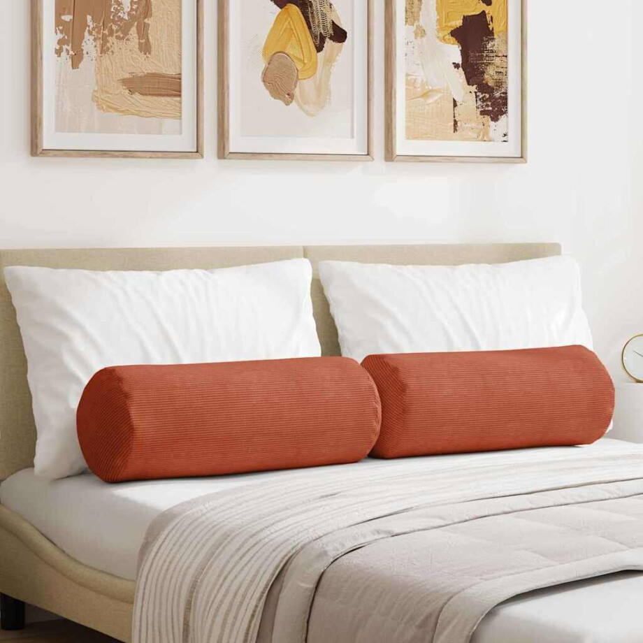 vidaXL Bolster Kussens 2 pcs Rood-oranje Ø 25 x 70 cm Katoen Stof vidaXL Bolster Kussens 2 pcs Rood-oranje Ø 25 x 70 cm Katoen Stof afbeelding 1